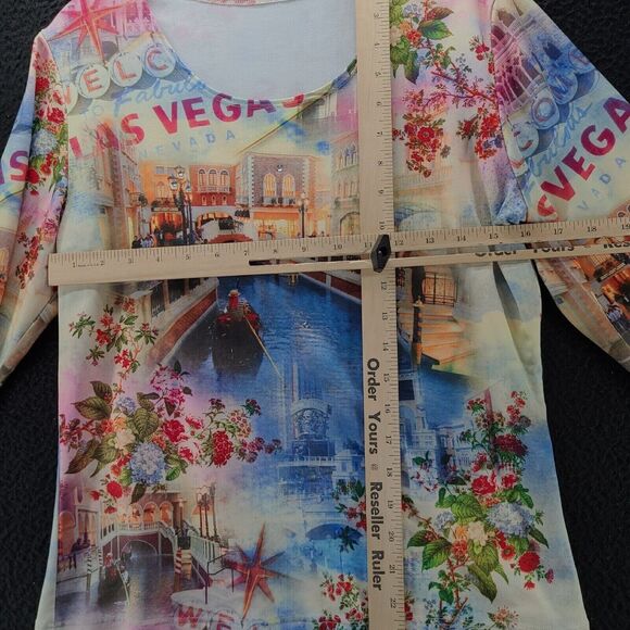 Fantazia Womens Blouse Multi-Color Size Medium 100% Polyester 3/4 Sleeve - Picture 3 of 11